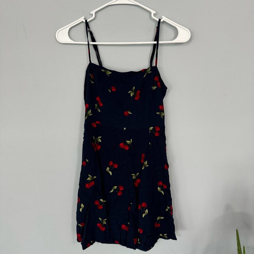 Forever 21 Navy & Cherries Sleeveless Mini Dress Size Small Adjustable Straps